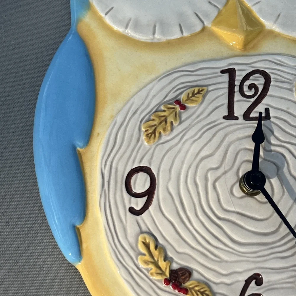 Owl Wall Clock Ceramic Cabin Country Bird Nature Farmhouse Cottagecore Grassland